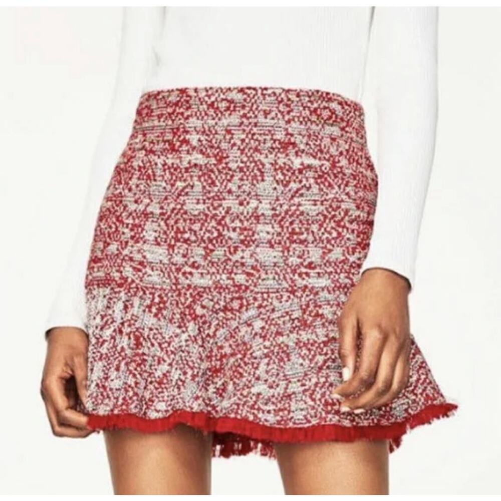 Zara Red Tweed Mini Skirt size XS